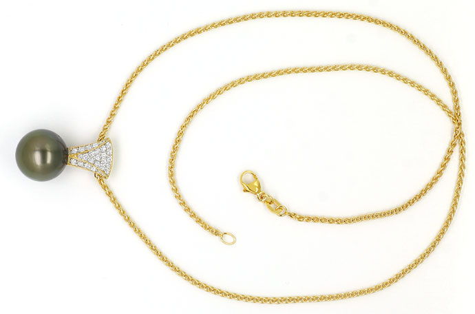 Foto 1 - Riesige 13 mm Tahiti Perle an Brillant-Collier 18K Gold, S1112